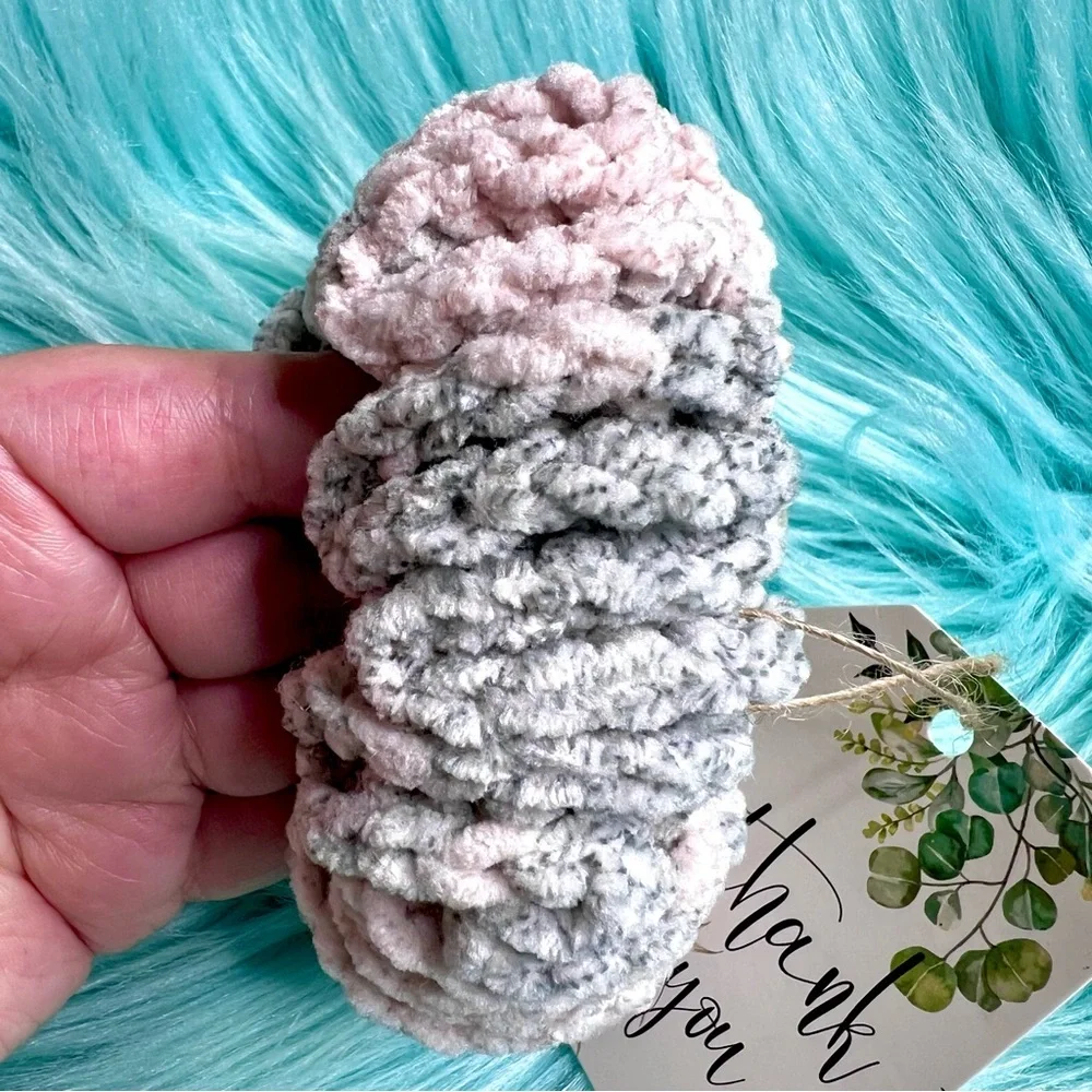 Handmade Crochet VELVET Dusty Rose Stretchy Hair Scrunchie PinkRainCloud